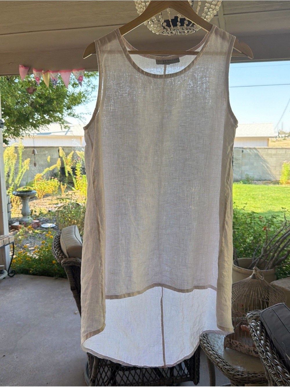 bryn Walker Sleeveless High-Low Linen Top Cream Glittery Gold